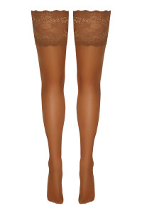 Bas autofixants large jarretière dentelle beige - Cotelli Legwear