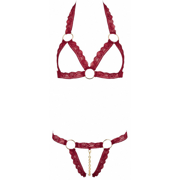 Ensemble string ouvert et seins nus bordeaux - Cottelli Lingerie