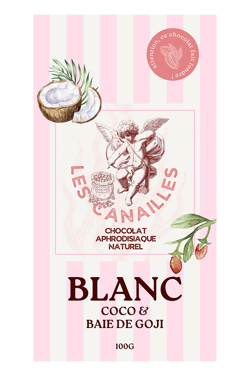 Chocolat blanc coco et baie de goji - Tablette 100g - Les canailles