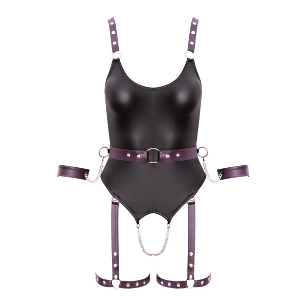 Body à jarretelles ouvert avec menottes - Cottelli Bondage