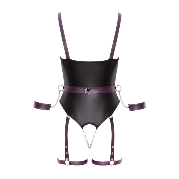 Body à jarretelles ouvert avec menottes - Cottelli Bondage