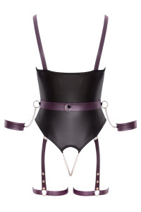 Body à jarretelles ouvert avec menottes - Cottelli Bondage