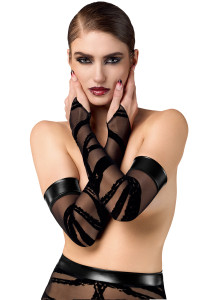 Gants longs floqués Bondesque F361 - Noir Handmade