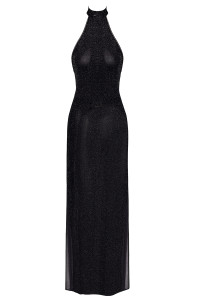 Robe longue en maille pailletée Onyx F372 - Noir Handmade