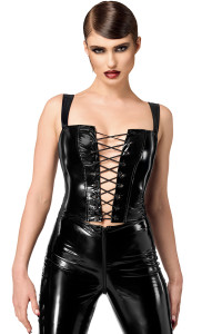 Corset en vinyle Dominae F379 - Noir Handmade