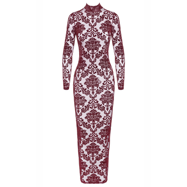 Robe fendue en tulle floqué Kink Royal F383 - Noir Handmade