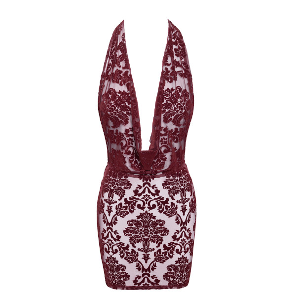 Mini robe dos nu en tulle floqué Kink Royal F385 - Noir Handmade