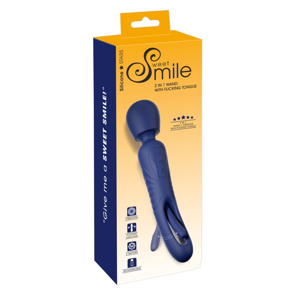 Vibro Wand réversible avec langue vibrante - Sweet Smile