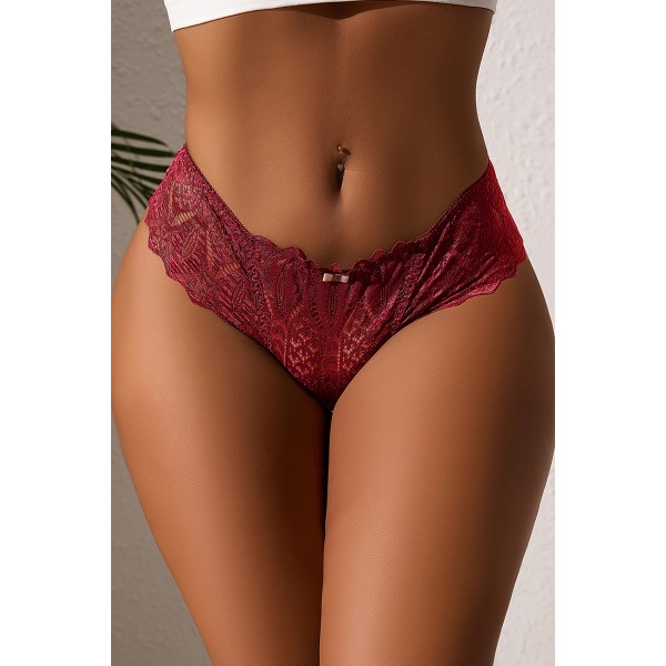 String dentelle dos lacé Bordeaux - Litolu Lingerie