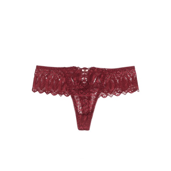 String dentelle dos lacé Bordeaux - Litolu Lingerie