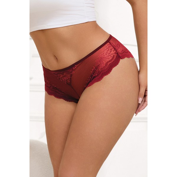 Tanga dentelle bijou Coeur Bordeaux - Litolu Lingerie