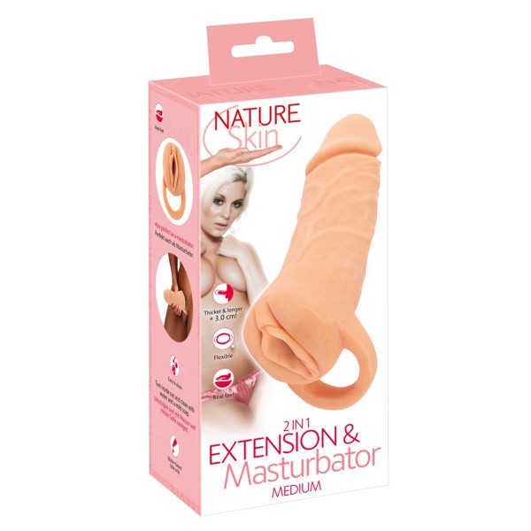 Masturbateur et extension de pénis  18,5 cm - Nature Skin