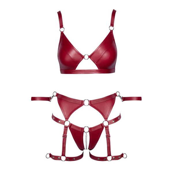 Set soutien-gorge et slip à jarretelles ouvert rouge - Cottelli BONDAGE  