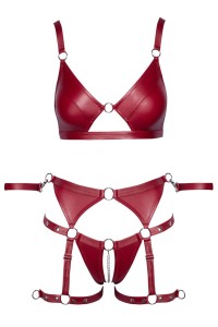 Set soutien-gorge et slip à jarretelles ouvert rouge - Cottelli BONDAGE  