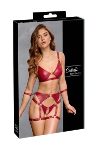 Set soutien-gorge et slip à jarretelles ouvert rouge - Cottelli BONDAGE  