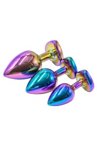 3 plugs coeur Crystal Heart métal arc-en-ciel - DIK